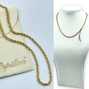 NEW 16 Inch Papillon 14K Skalet Gold Overlay Necklace Rope Chain Gift Box +Pouch
